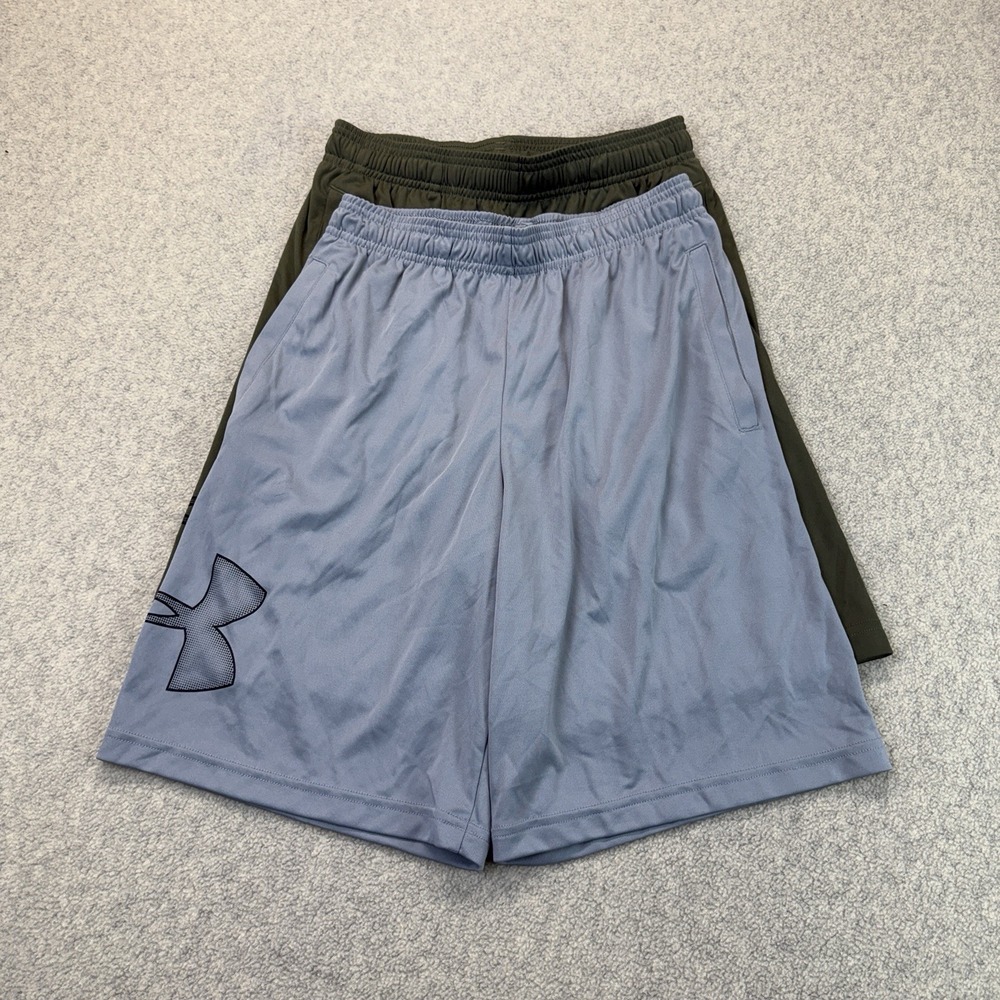 Lot of 2 Under Armour Men's Small Loose Basketball Shorts Gray Green 11" Inseam